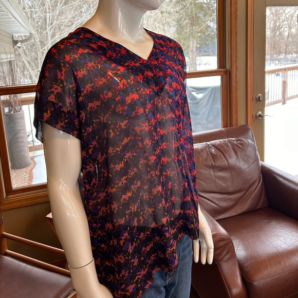 CAbi Stylish Multicolored Sheer Patterned Blouse XL Bright Colors - Picture 2 of 4